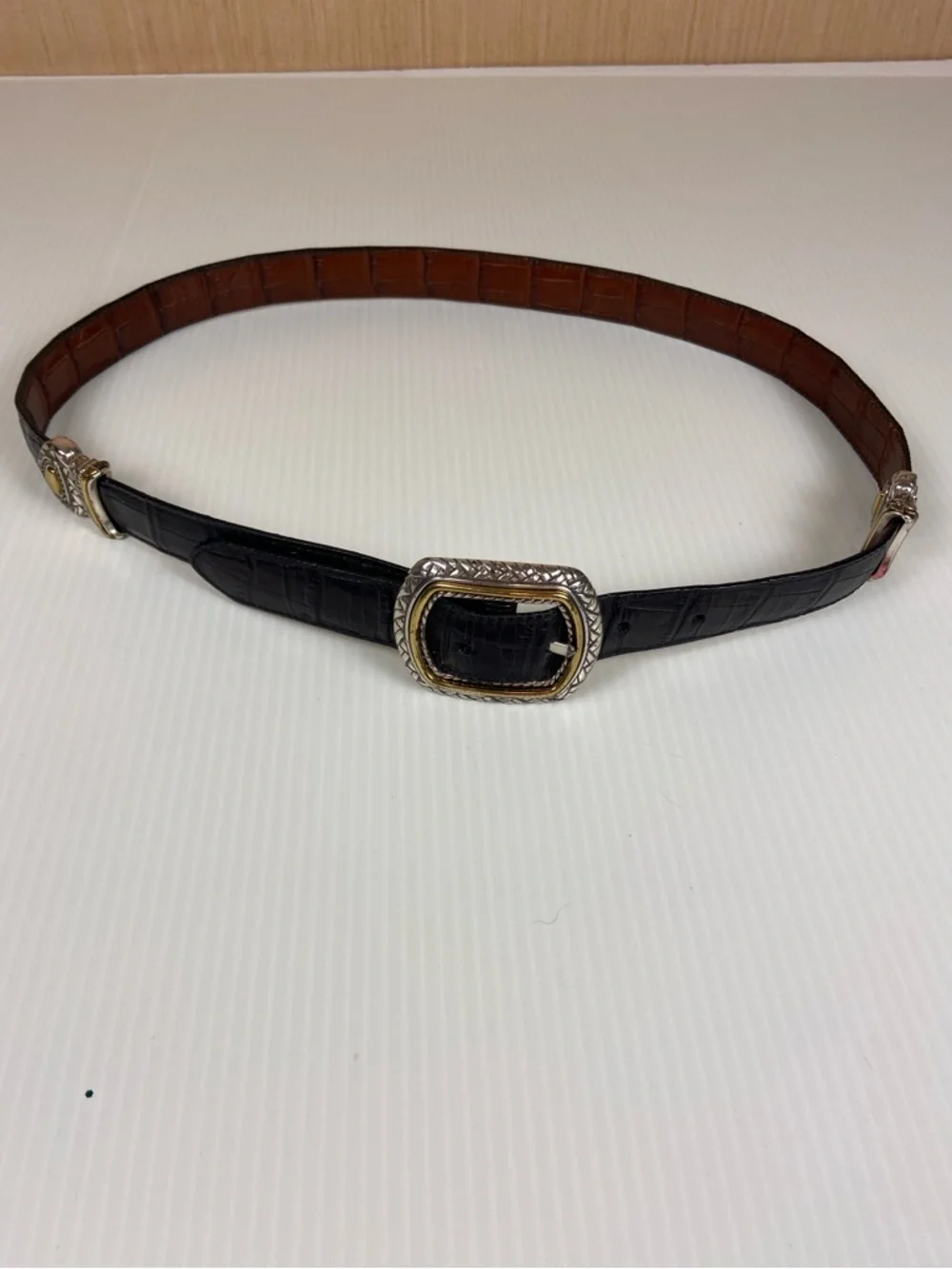 Western Concho Reversible Leather Belt Croc Embossed Black & Brown L 34